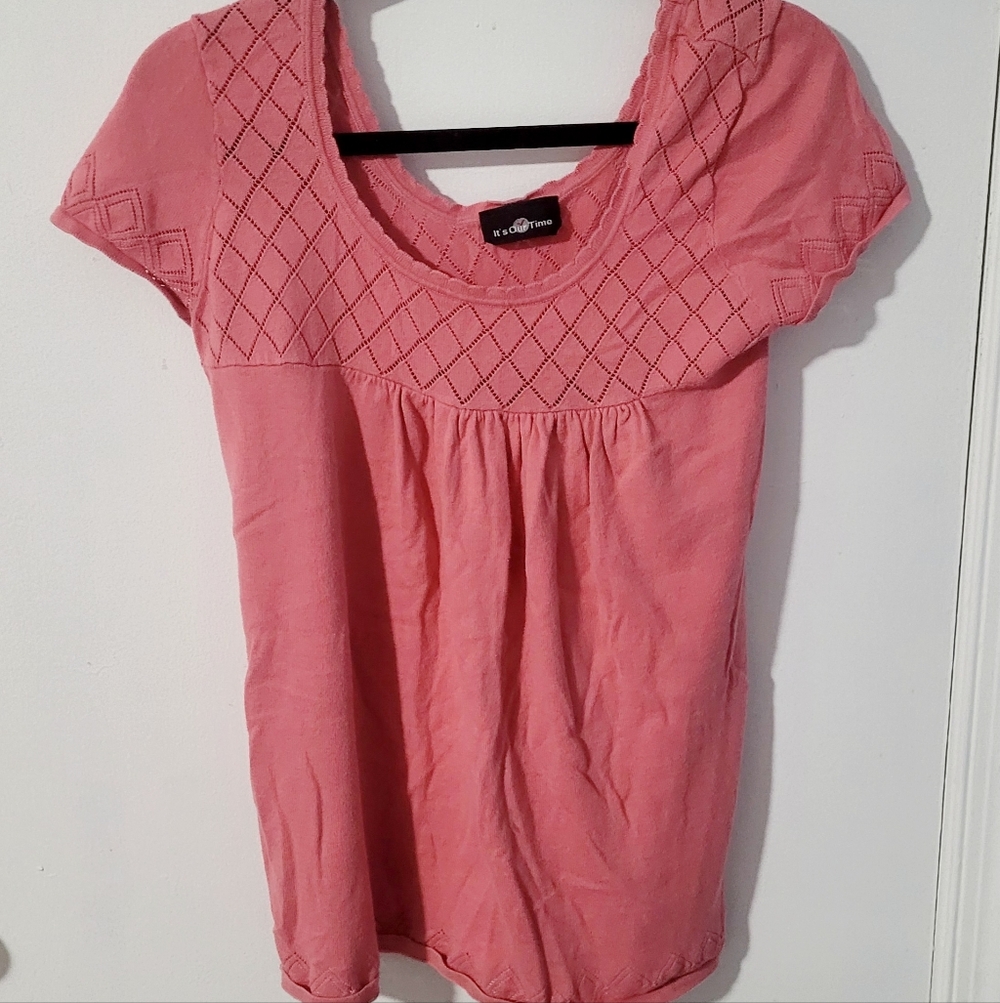 It's Our Time Short Sleeve Pink Blouse Cinch Waist Size M